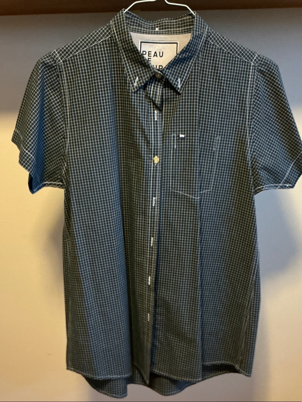 Peau De Loup Black and White Micro-Check Short Sleeve Button Down